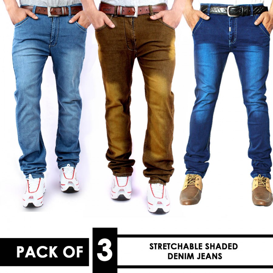 Pack of 3 Stretchable Shaded Denim Jeans